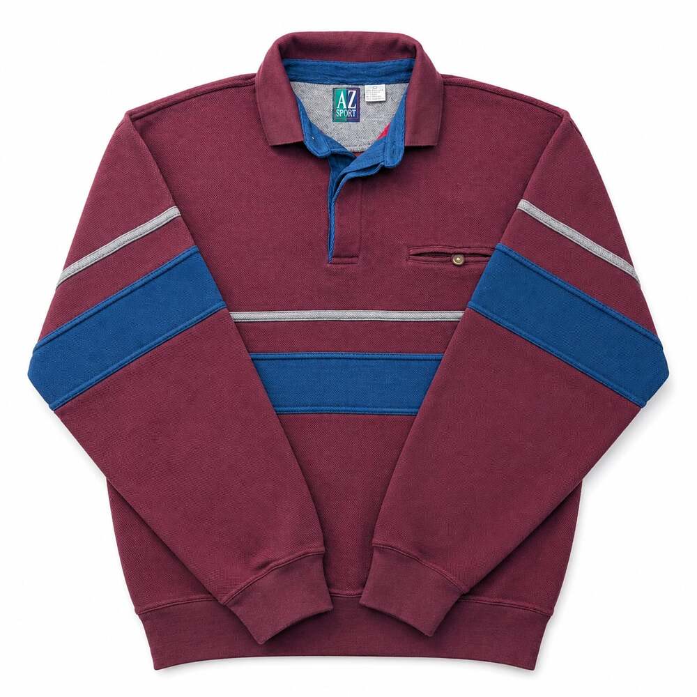 Vintage AZ Sport Rugby Shirt Maroon Blue Striped Size Large